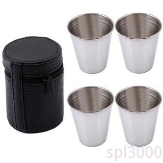 ถ้วยตวงสแตนเลส 30 มล. แก้วไวน์โลหะสําหรับการเดินทางกลางแจ้ง 4 ชิ้น