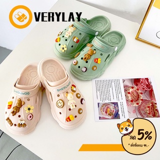 Overylay : รองเท้าหัวโตแฟชั่น สไตล์เกาหลี  แบบรัดส้น  พื้นหนานุ่ม ใส่สบายเท้า ✿แถมการ์ตูนตกแต่งรองเท้า✿