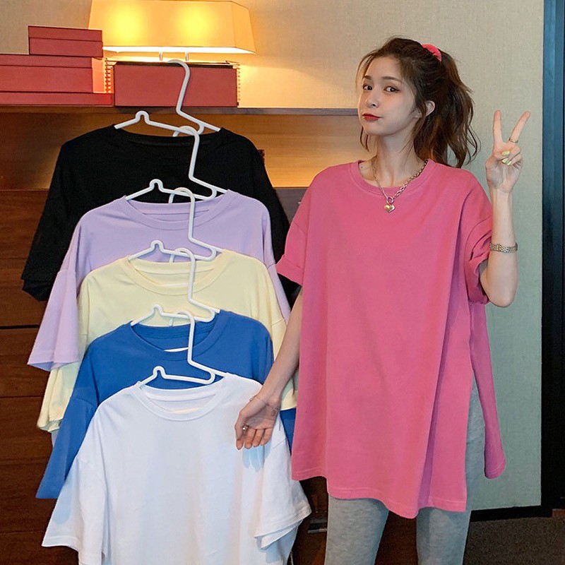 เสื้อแฟชั่นผู้หญิงเสื้อยืดสีพื้นแขนสั้น เสื้อทรงหลวมสไตล์เกาหลี016