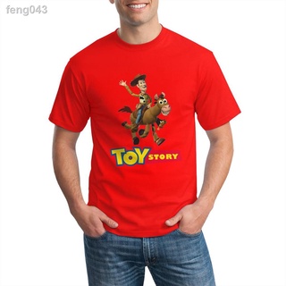 ▩◄Toy Story ฤดูร้อนใหม่ผู้ชายภูมิทัศน์พิมพ์เสื้อยืดผ้าฝ้ายรอบคอแฟชั่นหลวมเสื้อยืด S