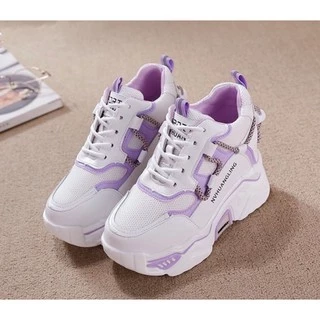MARIAN(มาใหม่ล่าสุด)รองเท้าผ้าใบแฟชั่น รองเท้าผ้าใบผู้หญิง เสริมส้น7ซม. NO.A0304มี3สี ม่วง เขียว เทา พร้อมส่ง
