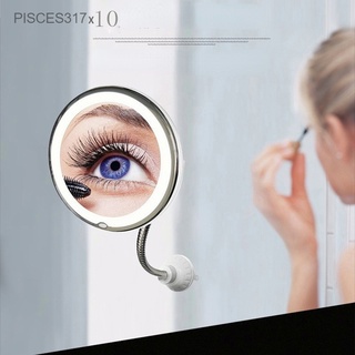 Pisces317- กระจกแต่งหน้า Led แว่นขยาย 10 เท่า ปรับความสว่างได้ สามสี แบบถ้วยดูด