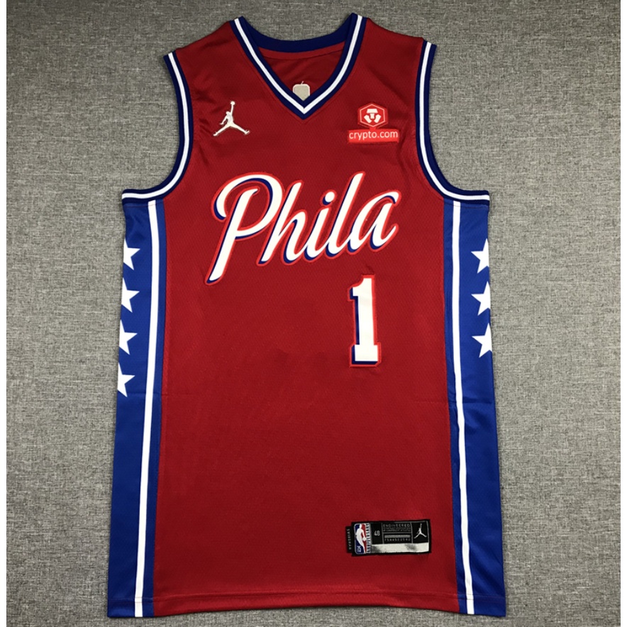 เสื้อกีฬาบาสเก็ตบอล ปักลาย Nba Philadelphia 76Ers 1 James Harden สีแดง ...