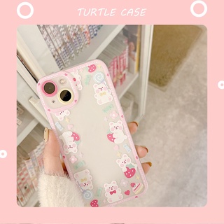 [พร้อมส่ง] เคสโทรศัพท์มือถือแบบใส ลายการ์ตูนหมี สตรอเบอร์รี่ สําหรับ iPhone 14 13 12 11 PROMAX XS XR XSMAX SE2020 6 7 8PLUS MINI