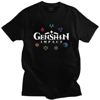 [100% Cotton] Genshin เสื้อยืดลําลอง ผ้าฝ้าย 100% แขนสั้น พิมพ์ลายอนิเมะ lelaki สีดํา ขนาดใหญ่ พลัสไซซ์ XS-3XL ของขวัญวั