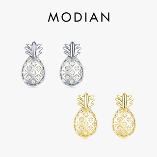 Modian ต่างหูสตั๊ด เงินสเตอร์ลิง 925 รูปสับปะรดน่ารัก สีทอง ประดับคริสตัล เครื่องประดับแฟชั่น สําหรับผู้หญิง