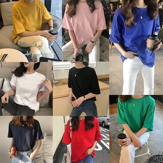⚛️TNB COCO1⚛️(081)เสื้อยืดสีพื้นแขนสั้นคอกลม เสื้อผ้าแฟชั่นผู้หญิงสาวอวบ เสื้อวัยรุ่น เสื้อโอเวอร์ไซส์เกาหลี ราคาถูก