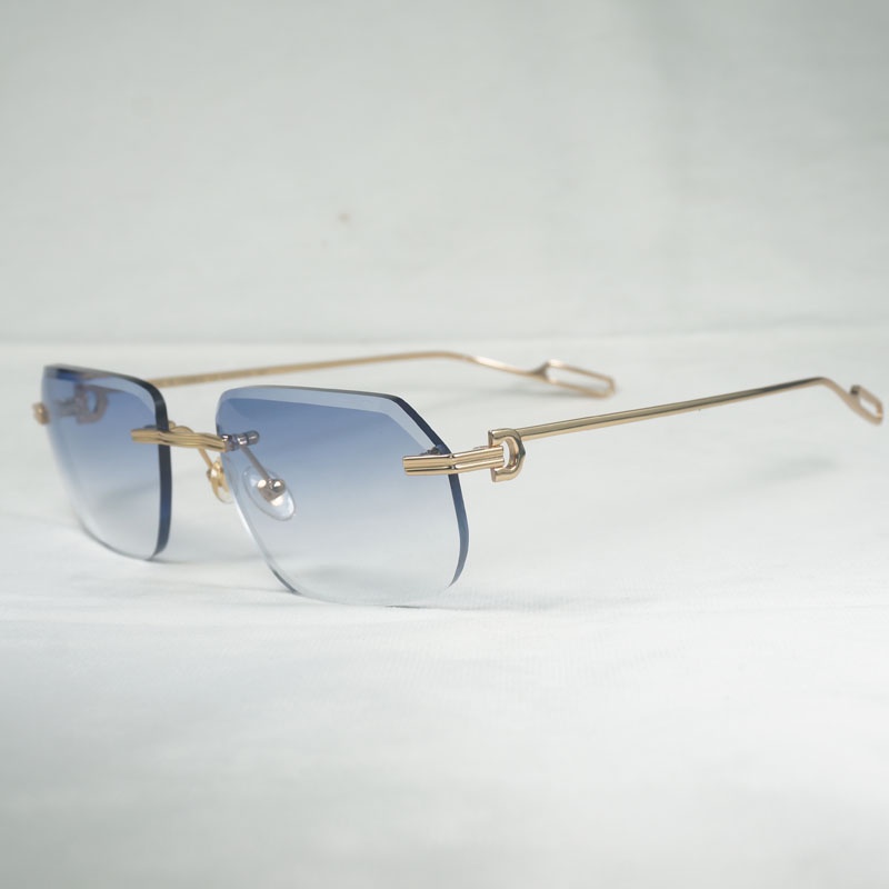 Vintage Rimless Diamond Cutting Sunglasses Men Oculos Shade Metal Frame ...