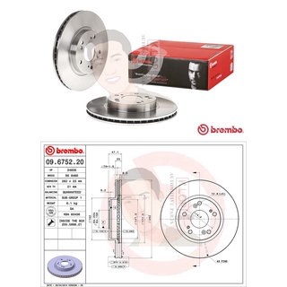 09 6752 20 จานเบรค ล้อ F (ยี่ห้อ BREMBO) รุ่น Std HONDA Civic FD ปี2006, FB ปี2012 2.0 ปี 2006-2015 /HONDA CR-V (II)