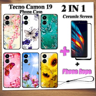 2 IN 1 Tecno Camon 19 เคสโทรศัพท์ พร้อมกระจกนิรภัย เซรามิค ป้องกันหน้าจอ ฟิล์มโค้ง ผีเสื้อ