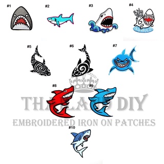 🦈 ตัวรีดติดเสื้อ งานปัก ลาย ฉลาม ปลาฉลาม ปลา ทะเล สัญลักษณ์ Shark Ocean Surf Patch WOP DIY ตัวรีด อาร์มติดเสื้อ กระเป๋า