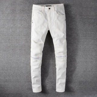 AMIRI  White Ripped Knee Zipper Mens Slim