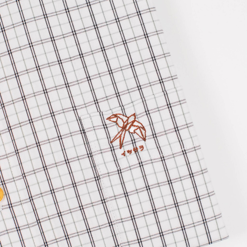 (NO XL) ISSARA Original เสื้อเชิ้ตชาย ปกกระดุม ทรงสลิม ตารางดำ origami swallow - รูปที่ 4