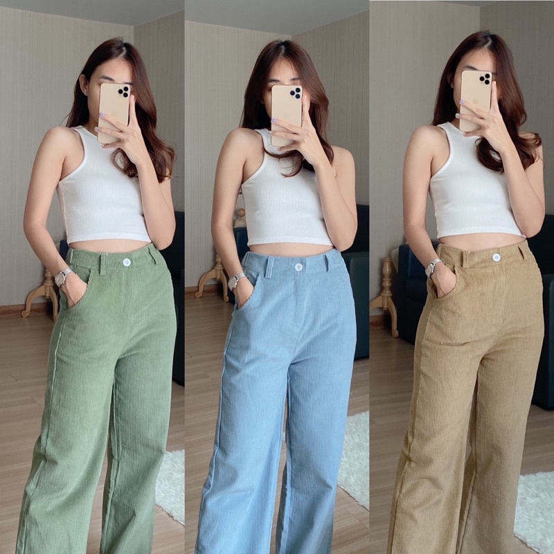 Corduroy Trousers กางเกงขายาวเอวสูง ผ้าลูกฟูกPK168
