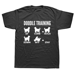 เสื้อยืดผ้าฝ้ายพรีเมี่ยม เสื้อยืดแขนสั้น คอกลม ผ้าฝ้าย พิมพ์ลายกราฟฟิค Doodle Training Goldendoodle Tricks สไตล์ฮาราจูกุ