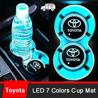 2pcs Anti-SLIP น้ำ 7 สี LED สำหรับ Toyota TRD ฝาครอบรถ Groove MAT ถ้วยน้ำ Pad LED Light Vios altis Avanza Vellfire YARIS HILUX