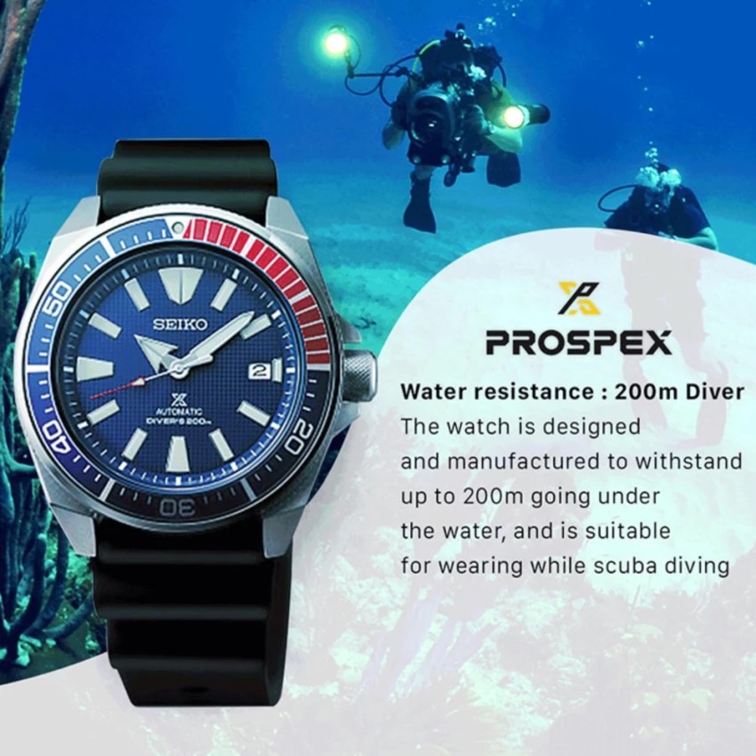 SEIKO PROSPEX SAMURAI DIVER 200m นาฬิกาข้อมือผู้ชาย สายยางเรซิ่น รุ่น SRPB53K1 (สีน้ำเงิน/ขอบPepsi)