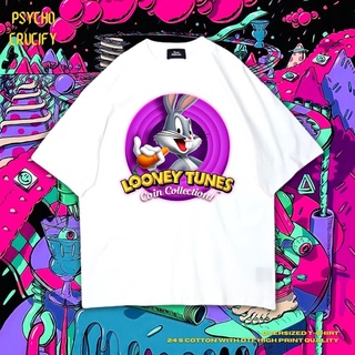 Psycho Crucify "Looney Tunes Coin Collection!" เสื้อยืด ขนาดใหญ่ | สีขาว | เสื้อยืด พิมพ์ลาย Looney Tunes Coin Collectio