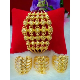 เซททองสวย (พร้อมสร้อมส่ง) ข้อมือทองลายรังผึ้ง พร้อมแหวนจนาดฟรีไซต์ ข้อมือแจ้งความยาวได้คะ