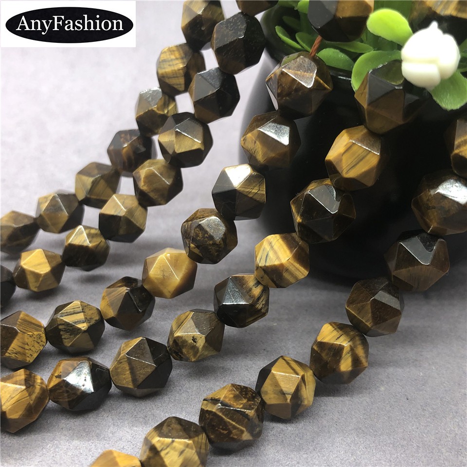 Yellow Tiger Eye Beads เสือเหลืองตาลูกปัด 6-12 มิลลิเมตรเหลี่ยมเพชรพลอยหินธรรมชาติตัดอัญมณีเรขาคณิต DIY