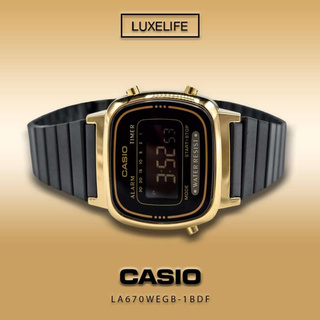 CASIO รุ่น LA670WEGB-1BDF นาฬิกาข้อมือผู้หญิง สายสแตนเลส สีดำ-ทอง  มั่นใจของแท้ 100% ประกันศูนย์ 1 ปีเต็ม