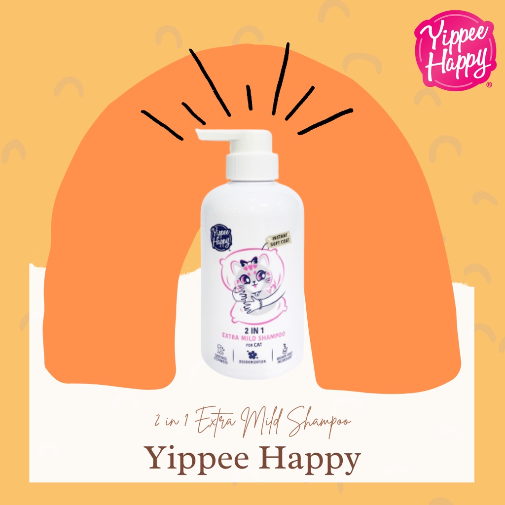 Yippee Happy ยิปปี้ แฮปปี้ แชมพู2in1 สูตรอ่อนโยนพิเศษสำหรับแมว 400 มล. 2in1 Extra Mild Shampoo For C