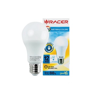 RACER  หลอดไฟ LED A60 3 สี สีเหลือง สีขาว สีขาวนวล ขั้ว E27 12W สามแสง B 8858869056674