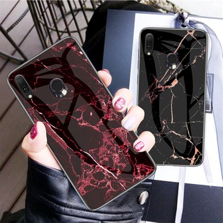 Samsung Galaxy A10 A30 A50 M10 M20 M30 A8S A6S Marble 9H Tempered Glasss Soft Frame Hard Back Case Cover