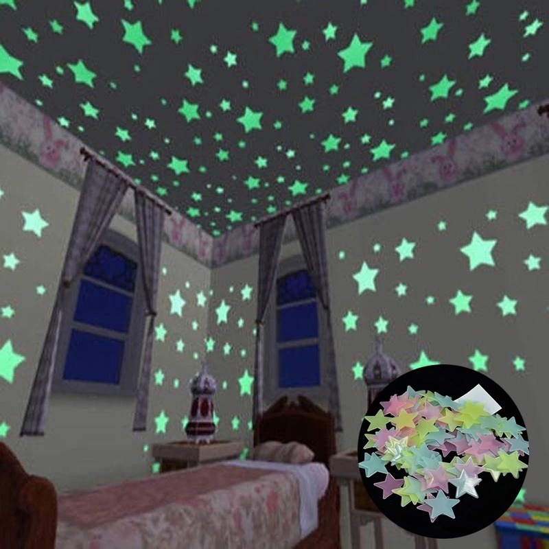 สติกเกอร์เรืองแสงในที่มืด รูปดาว 3D ขนาด 3 ซม. สําหรับติดตกแต่งผนังบ้าน ห้องนั่งเล่น ปาร์ตี้ 50 ชิ้น