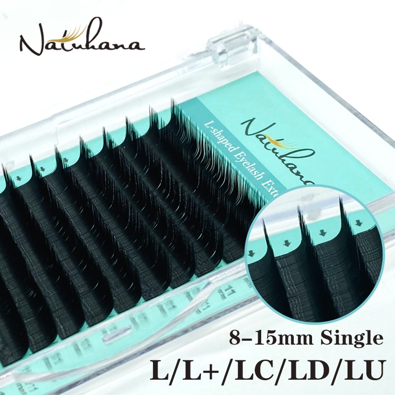 Natuhana 0.10 มม. L L + LC LD LU Curl ความยาวเดี่ยว ขนมิงค์สังเคราะห์ ต่อขนตาปลอม สีดําด้าน
