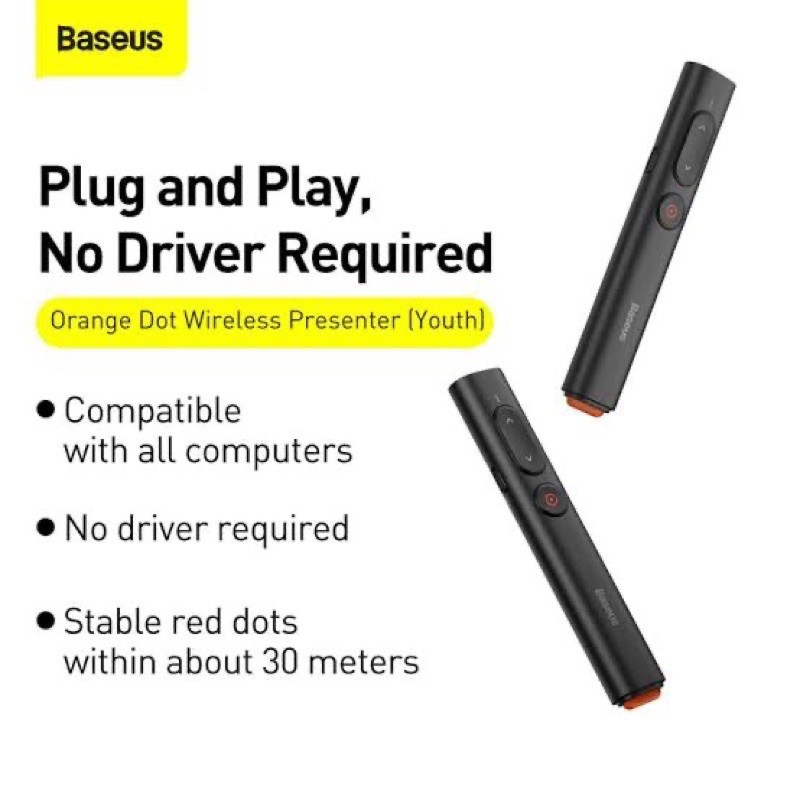 ◙Baseus รีโมทพรีเซนไร้สาย Type c + USB Wireless Remote Control Presentation Laser Pointer PPT