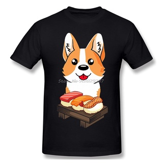 เสื้อยืดผ้าฝ้ายพิมพ์ลายขายดี เสื้อยืด ผ้าฝ้าย พิมพ์ลายการ์ตูนสุนัข Sushi Corgi Kwaii Dog Humor Foods โอเวอร์ไซซ์ สไตล์ญี