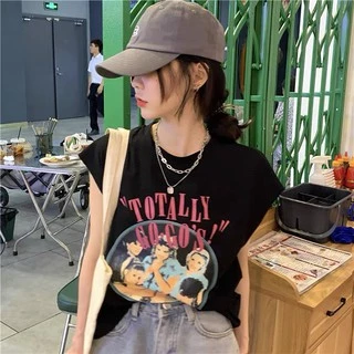 Cicishop(T101)เสื้อยืดแขนกุด สกรีนลาย เกาหลีมากกก น่ารักมาก