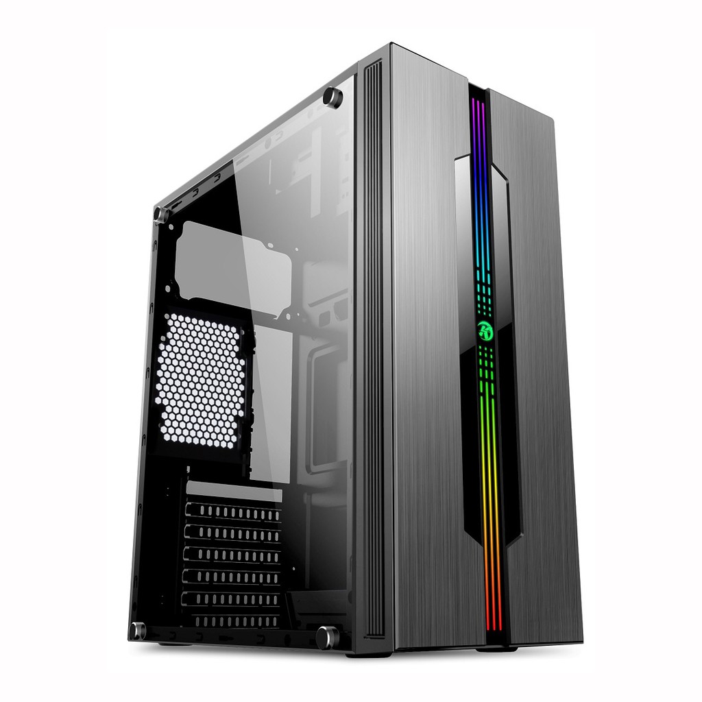 VENUZ Acrylic Side ATX Computer Case VC1620 with RGB LED Lighting &amp; Rainbow RGB Fan – Black