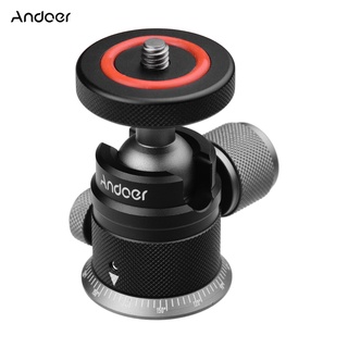 Andoer ขาตั้งกล้องอลูมิเนียมอัลลอยด์ หัวบอลพาโนรามา 360° หมุนได้ 180° เมาท์ขาตั้งกล้อง 1/4 แบบพลิกตั้งได้ สําหรับกล้อง DSLR Mirrorless