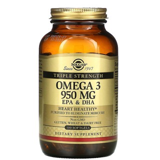 Solgar, Omega-3, EPA &amp; DHA, Triple Strength, 950 mg, 100 Softgels