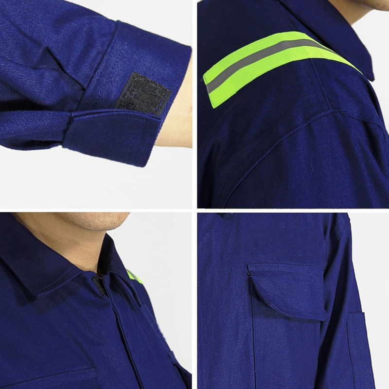 ℡Size M-5XL Men 100% Cotton Work Coveralls Repairman Coveralls with Reflective Strip Working Welding Uniforms Safety Clo #4