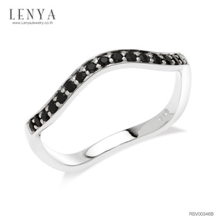 Lenya Jewelry  แหวนเงินแท้925 ประดับด้วยนิล (Black Spinel) ชุบทองขาว ดีไซน์เก๋ไก๋แหวกแนวสุดซิค