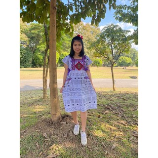 🍇ชุดเด็กดอย ชุดชาวเขา แบบใหม่ 🥥เดรสทรงเกาหลี เดรสผ้าฝ้าย ผ้าพื้นเมือง 🥦 Free size คนอวบคนท้องใส่ได้ 💝