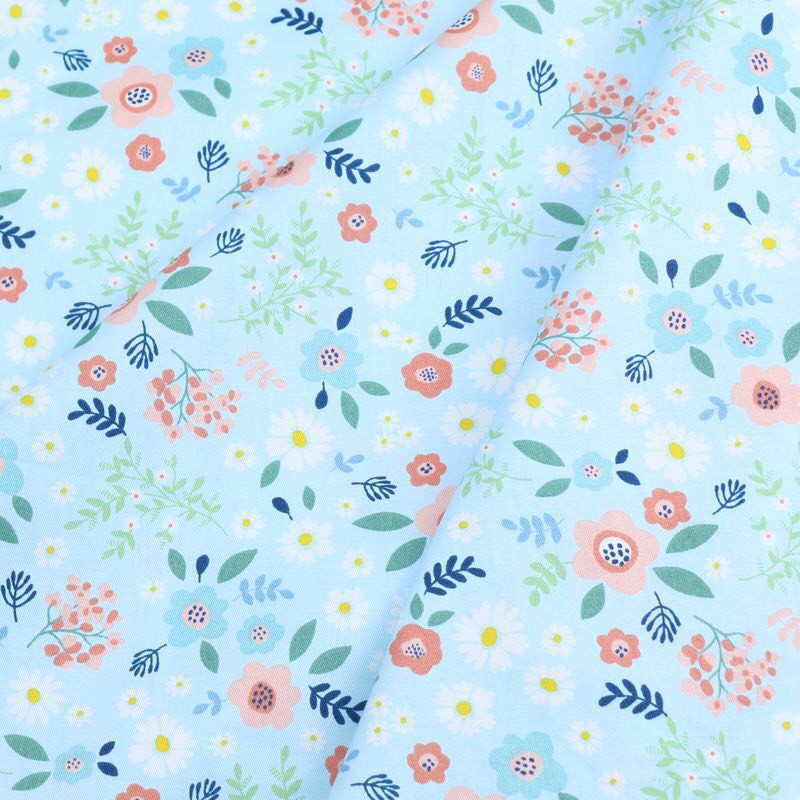 ผ้าคอตตอน 100% ทอทวิล ตัดขายเป็นเมตร พิมพ์ลายดอกไม้  หน้ากว้าง1.6 เมตร