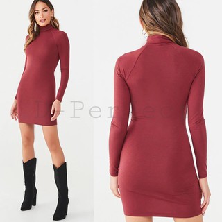 F21 Turtleneck Mini Dress  เดรสสั้นคอเต่า แขนยาว ทรงรัดรูป เนื้อผ้าโพลี่เอสเตอร์ ผ้ายืดหยุ่น เนื้อผ้าไม่หนามาก