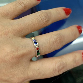 SWEET 16 แหวนเงินล้อมเพชรแฟชั่นเกาหลี RNN515 / 925 Sterling Silver Ring with Colorful CZ Diamonds Korean Fashion