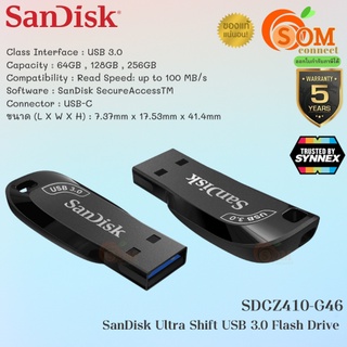 64GB|128GB|256GB Flash Drive (แฟลชไดร์ฟ) SANDISK ULTRA SHIFT (SDCZ410) USB 3.0 Black (5Y) ของแท้ SYNNEX