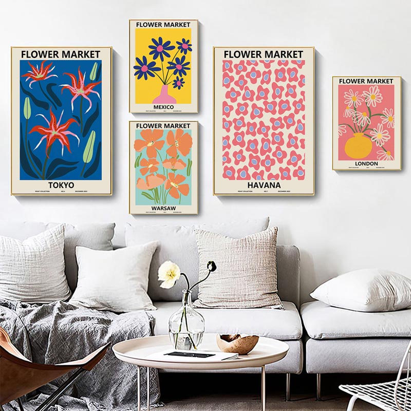 โปสเตอร์ภาพวาดผ้าใบ ลายดอกไม้ สไตล์นอร์ดิก มินิมอล วินเทจ สําหรับตกแต่งผนัง ห้องนั่งเล่น - รูปที่ 2