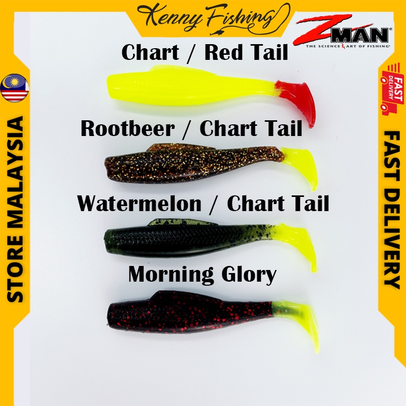 Z Man MinnowZ 3" ( หางแผนภูมิแตงโม - แผนภูมิ/หางแดง - ผักบุ้ง - Rootbeer / แผนภูมิหาง ) Zman z-man