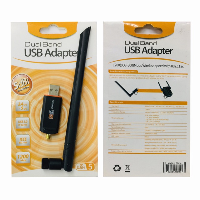 1200Mbps ตัวรับ/ดูดไวไฟ 2 ย่าน2.4 GHz+5G ความถี่ dual Band USB Adapter WiFi AC1200 (ลิงค์driver อยู่