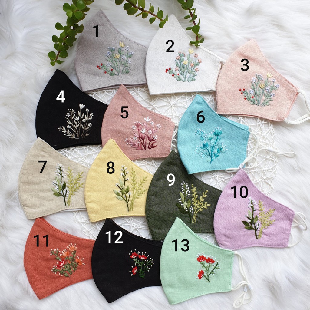 Collection-D หน้ากากผ้าลินินปักมือขนาดเล็ก สวย ราคาถูก JL115 JL134 JL128 JL129