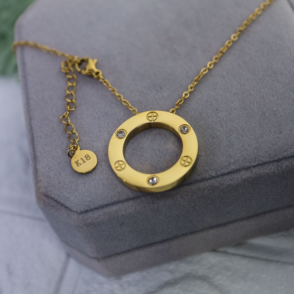 สร้อยคอ CTR ไททาเนียมเพทายทรงกลมสแตนเลสสไตล์เกาหลี