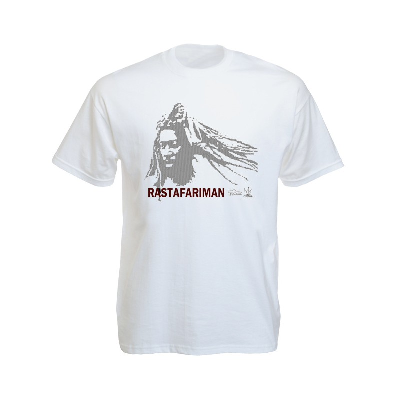 เสื้อยืดราสต้า Tee-Shirt Rastafari Man White / Black Tee-Shirt