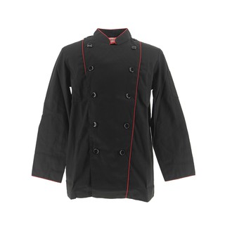 🔥สินค้าขายดี!! เอโร่ เสื้อกุ๊กแขนยาวกระดุมดำ กุ๊นแดง Size L aro Chef Uniform C1884-1 Black/Red Size L